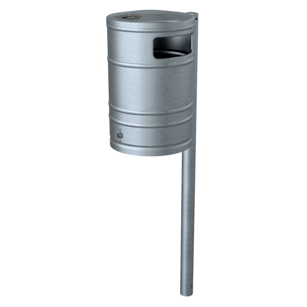 Litter bin 40l, with ash tray | hot dipped galvanized | with standingpost 60x1300mm